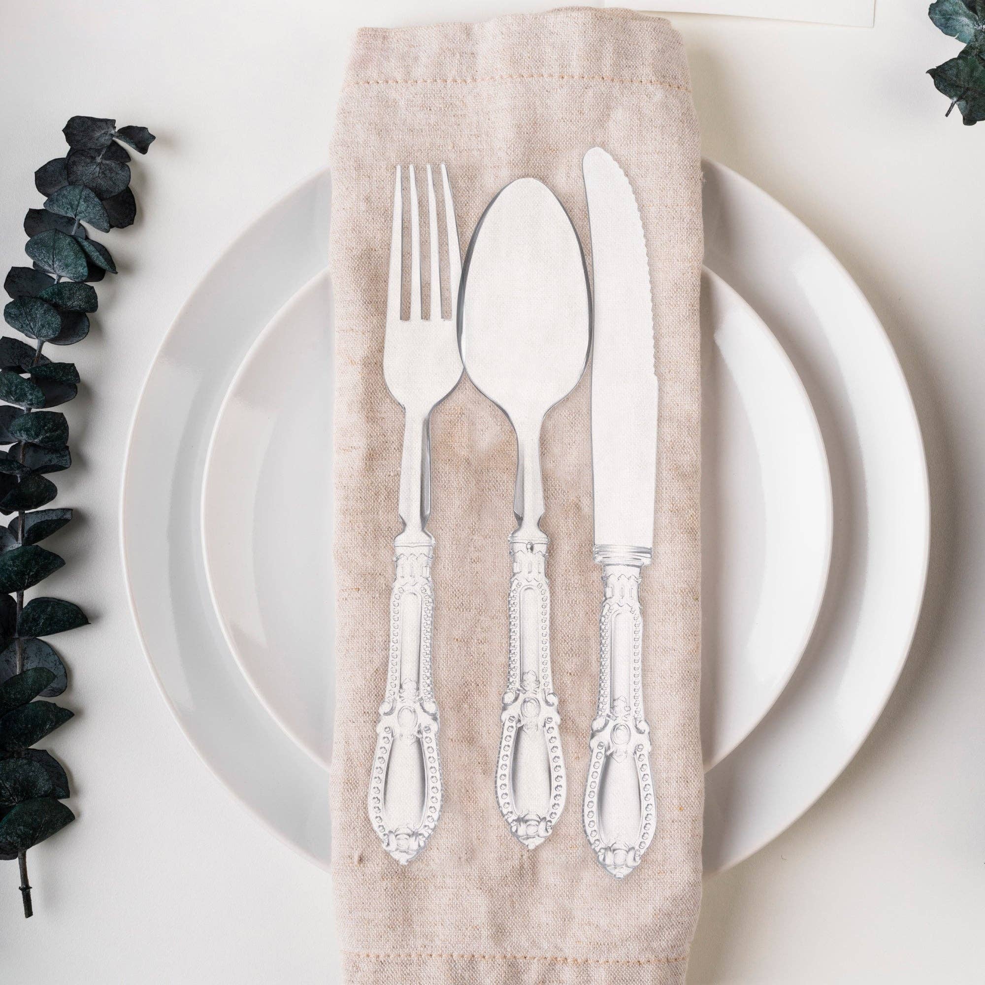 Clear Baroque Disposable Plastic Cutlery Set - 20 Guests