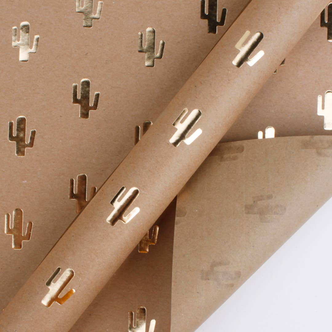 30" x 20" Kraft Wrapping Paper Sheets Bundle (4-pack) | Cactus Gold Foil Kraft