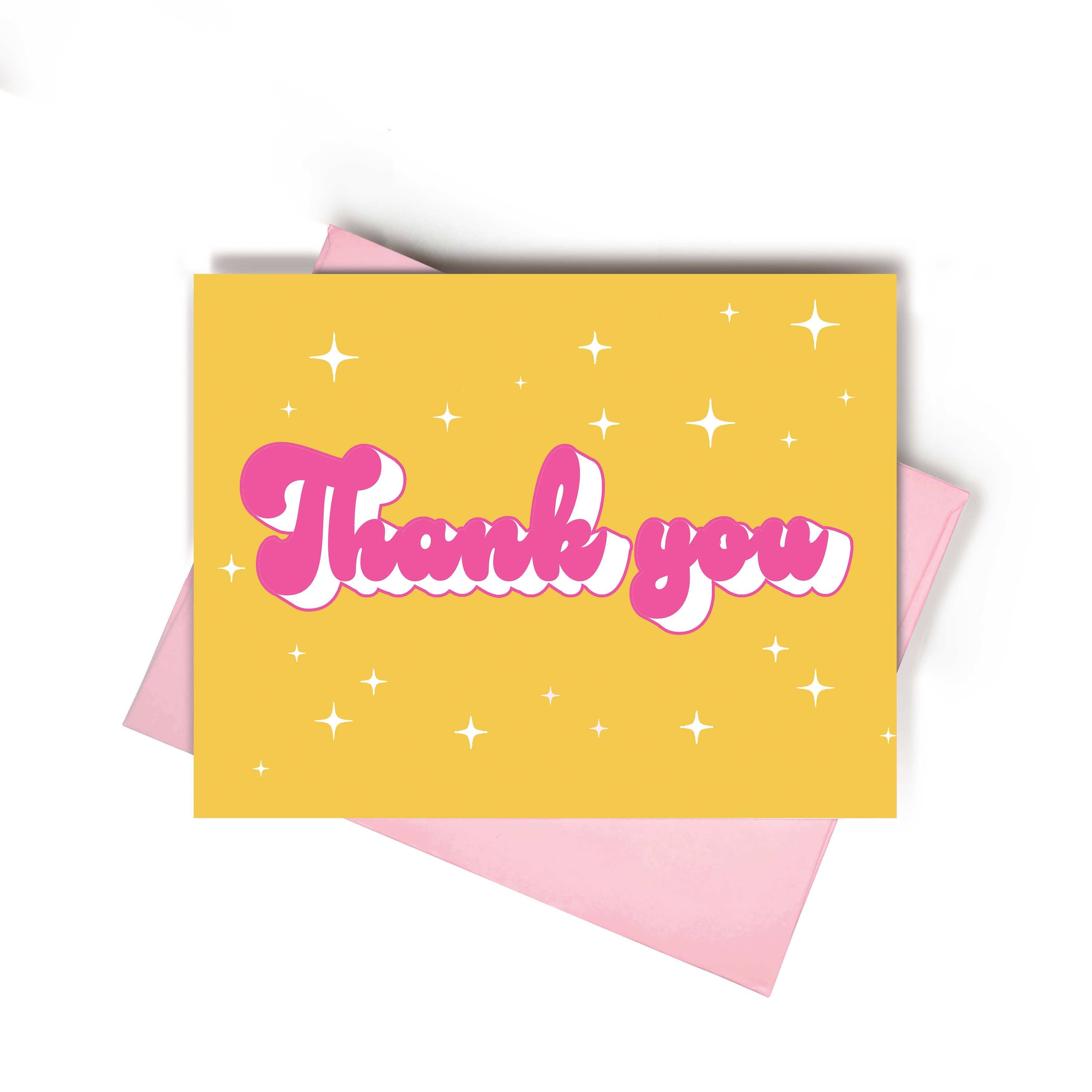 Thank You Sparkle Retro Yellow Card| Colorful Grateful Card
