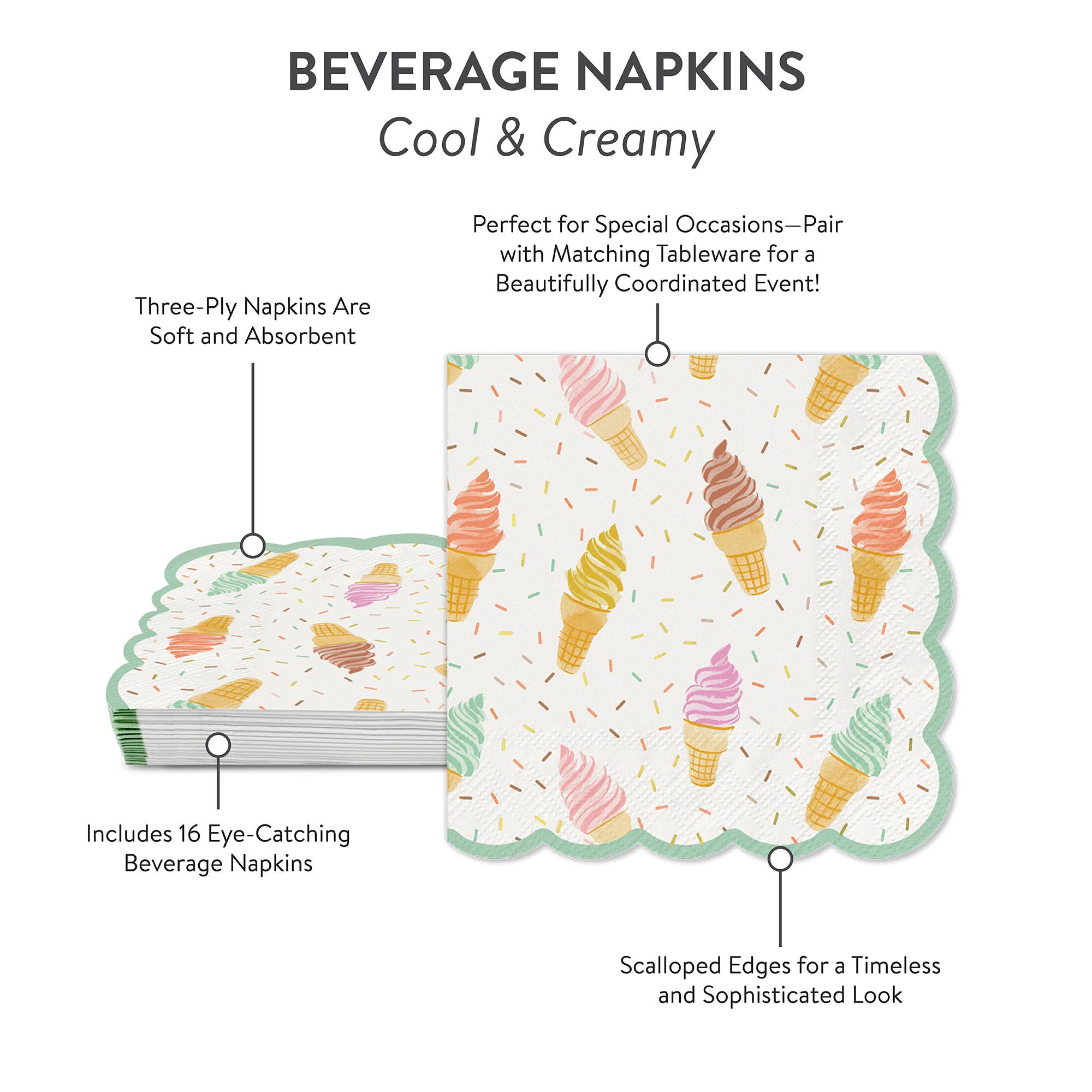 Cool & Creamy Scalloped Beverage Napkins