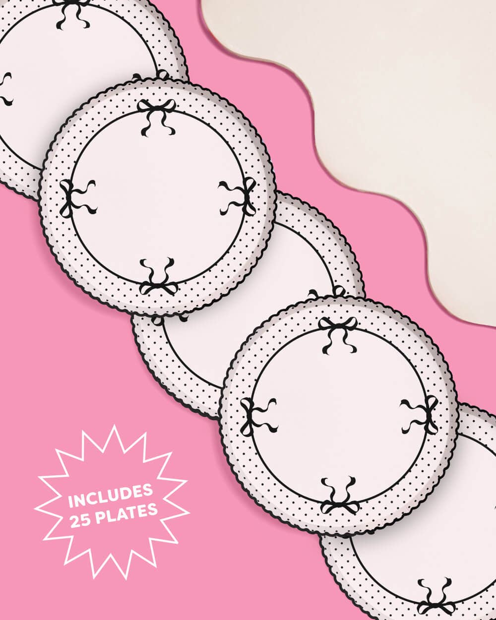 Little Black Bow Plates - 25 paper plates, birthday, tying knot