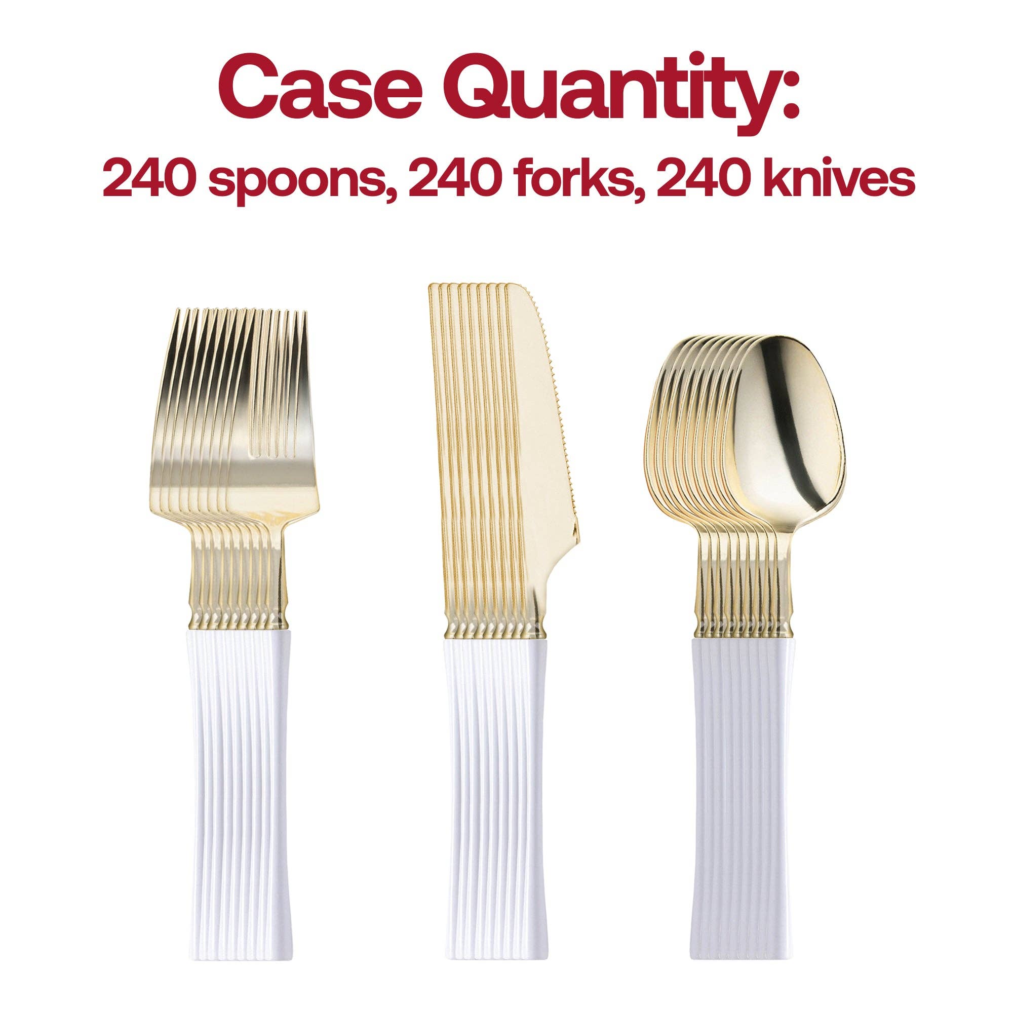 Gold w/ White Handle Moderno Plastic Cutlery Set - 20 Guests