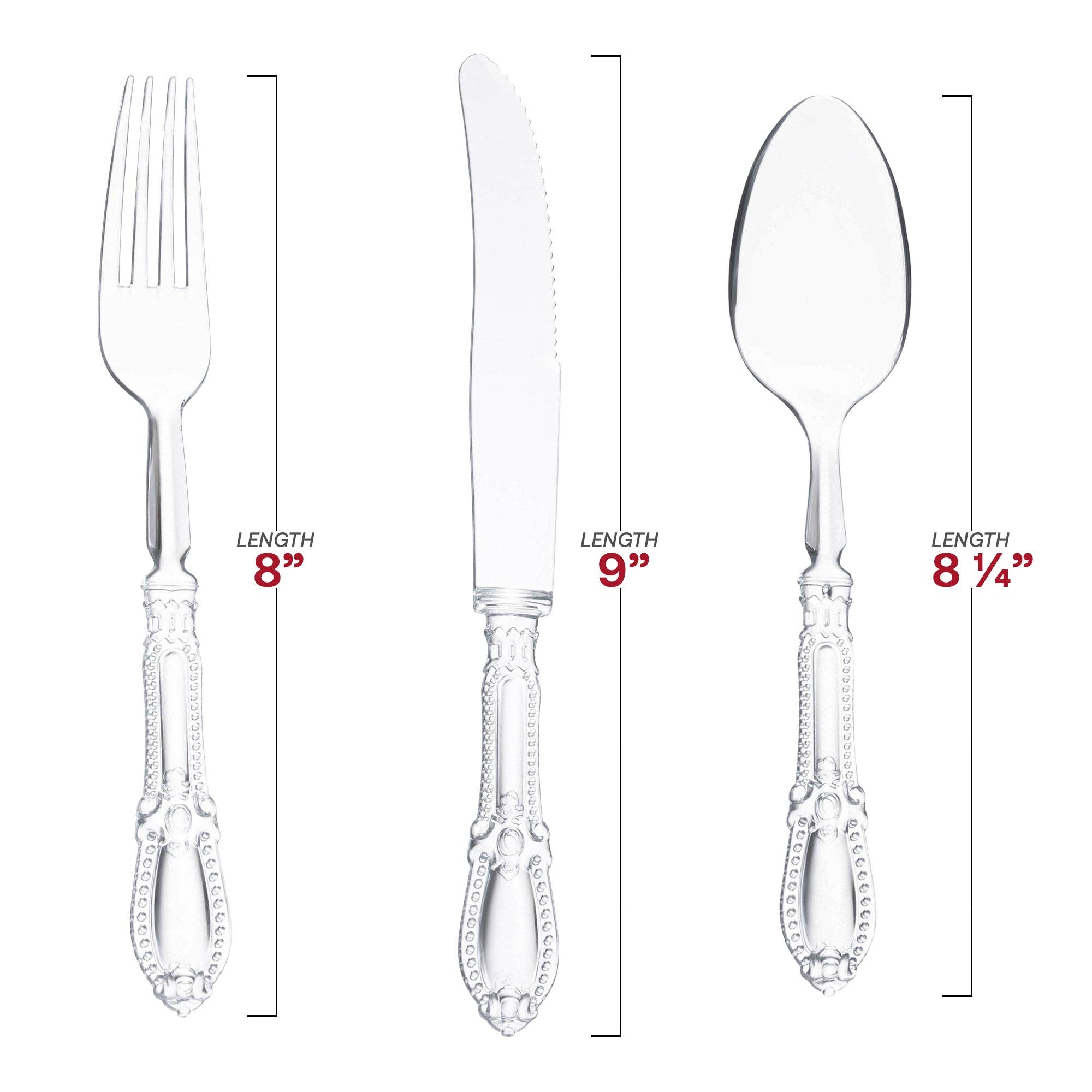 Clear Baroque Disposable Plastic Cutlery Set - 20 Guests