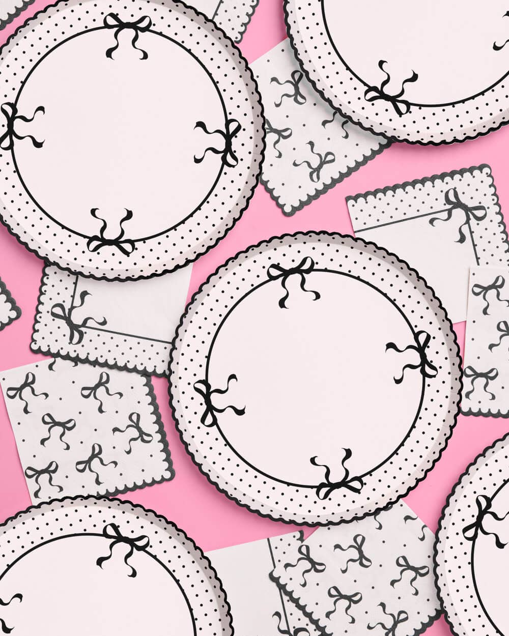 Little Black Bow Plates - 25 paper plates, birthday, tying knot