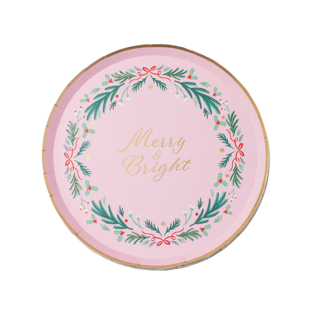 Pink Christmas Wreath Dessert Plates (Set of 8)