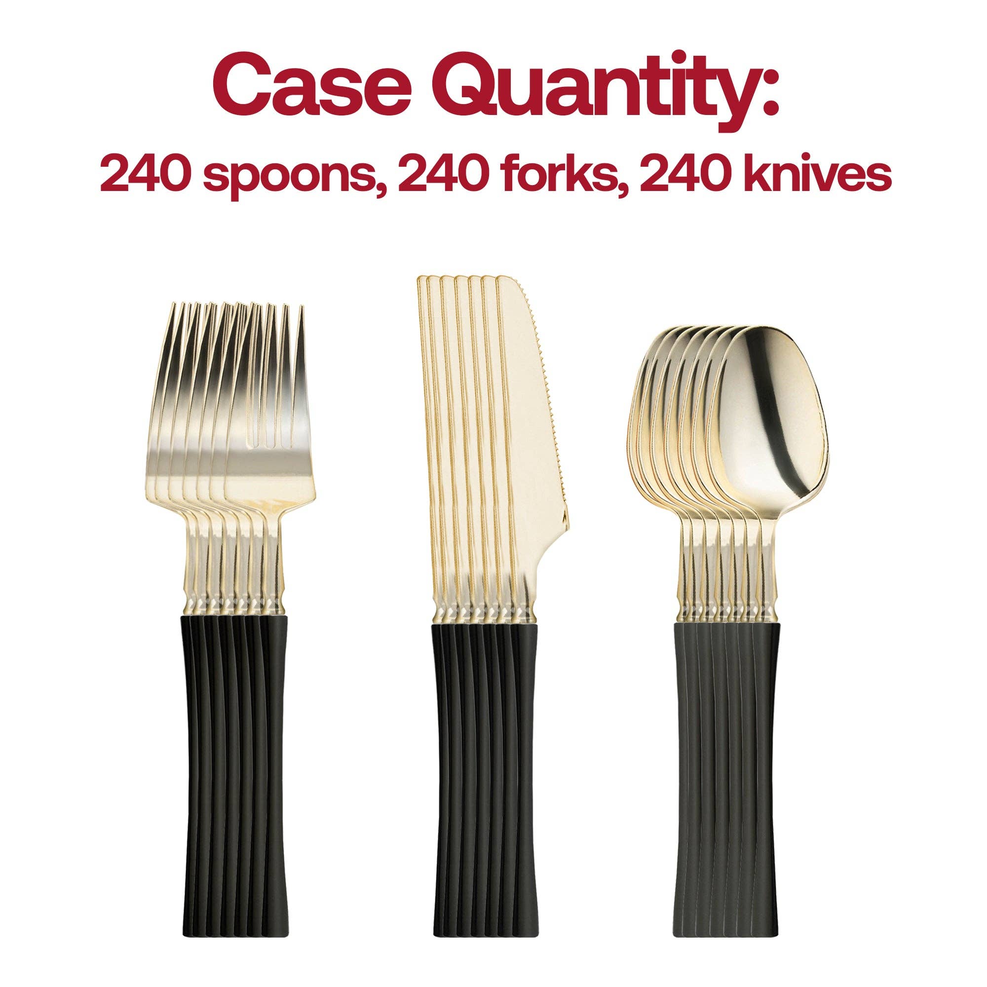 Gold w/ Black Handle Moderno Plastic Cutlery Set - 20 Guests