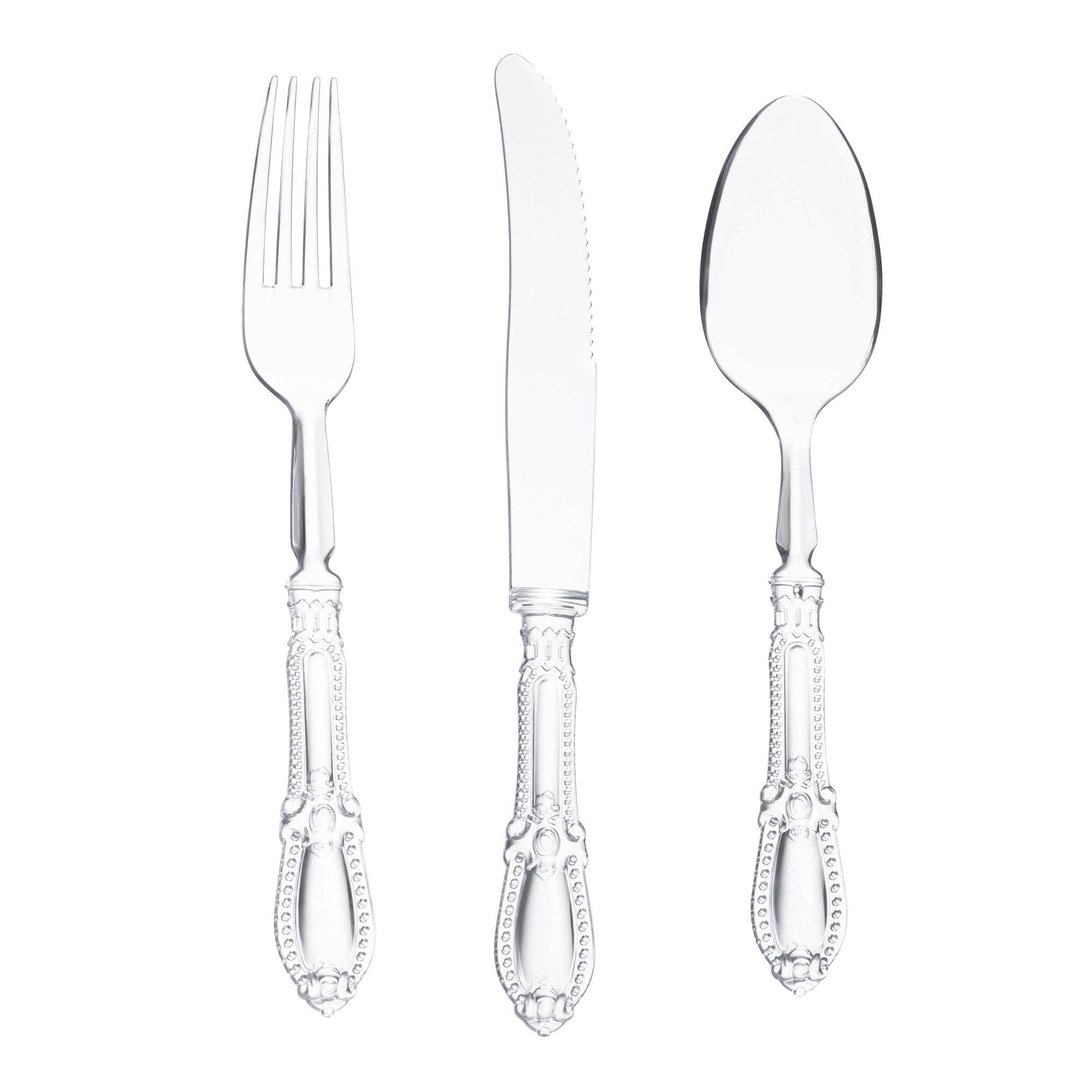 Clear Baroque Disposable Plastic Cutlery Set - 20 Guests