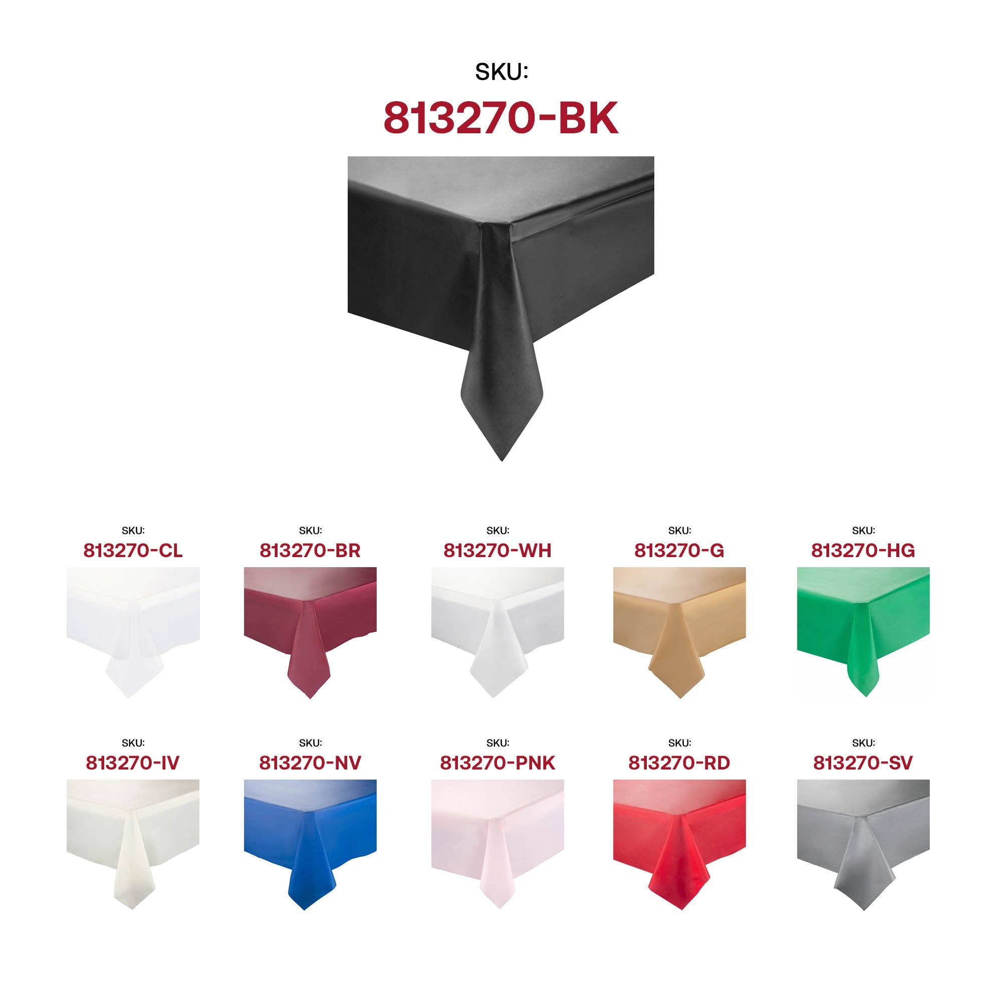 54" x 108" Black Rectangular Plastic Tablecloth - 1 pc