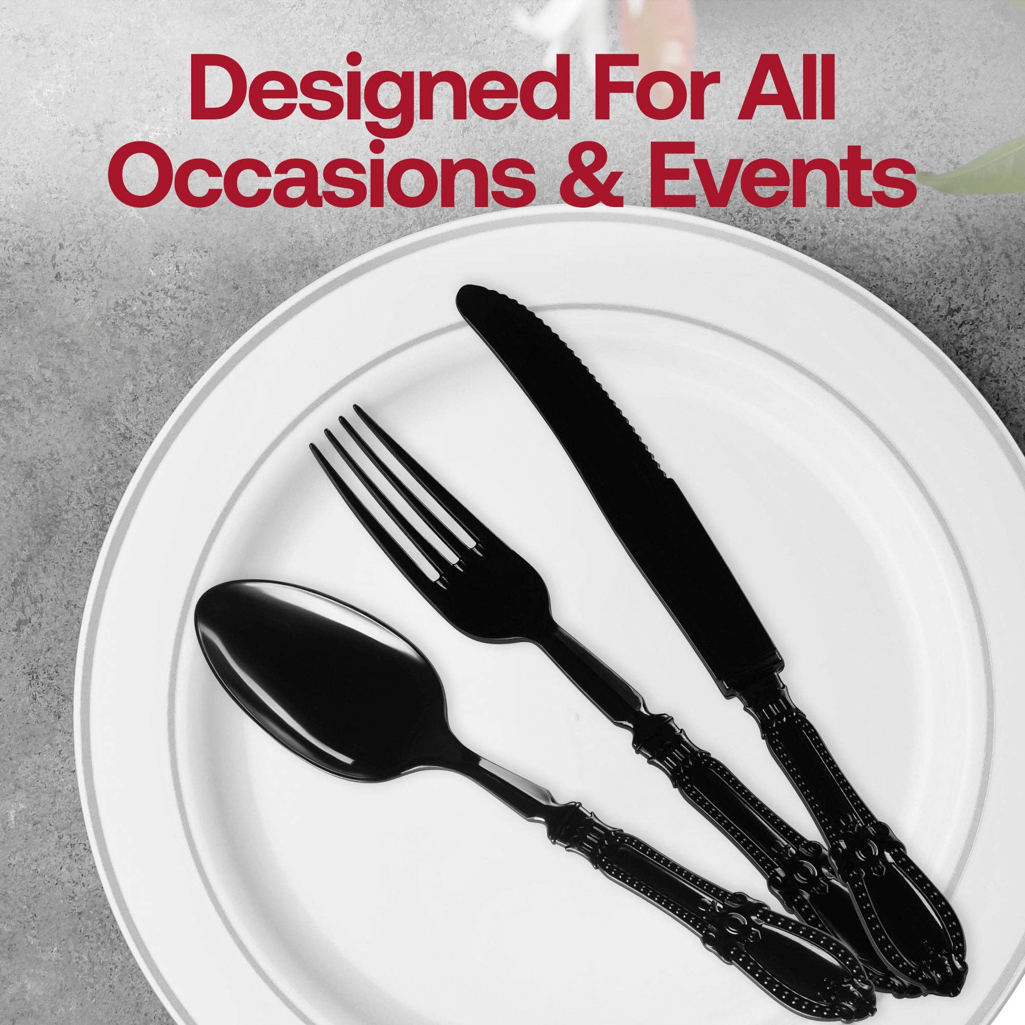 Black Baroque Disposable Plastic Cutlery Set - 20 Guests