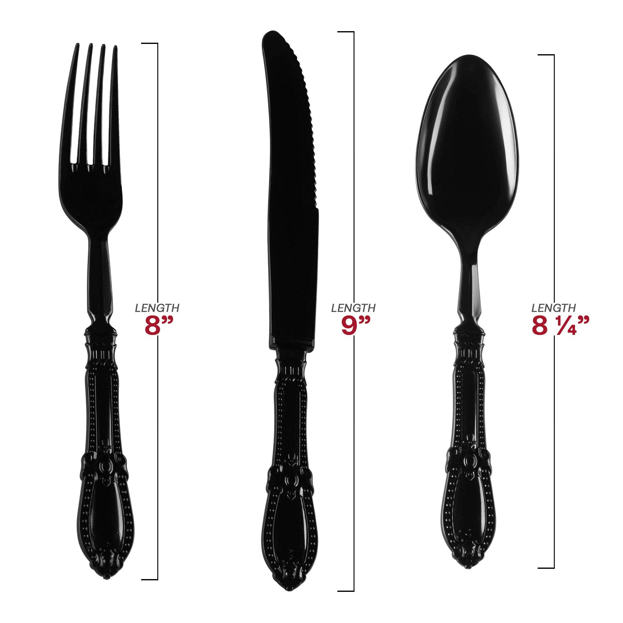 Black Baroque Disposable Plastic Cutlery Set - 20 Guests