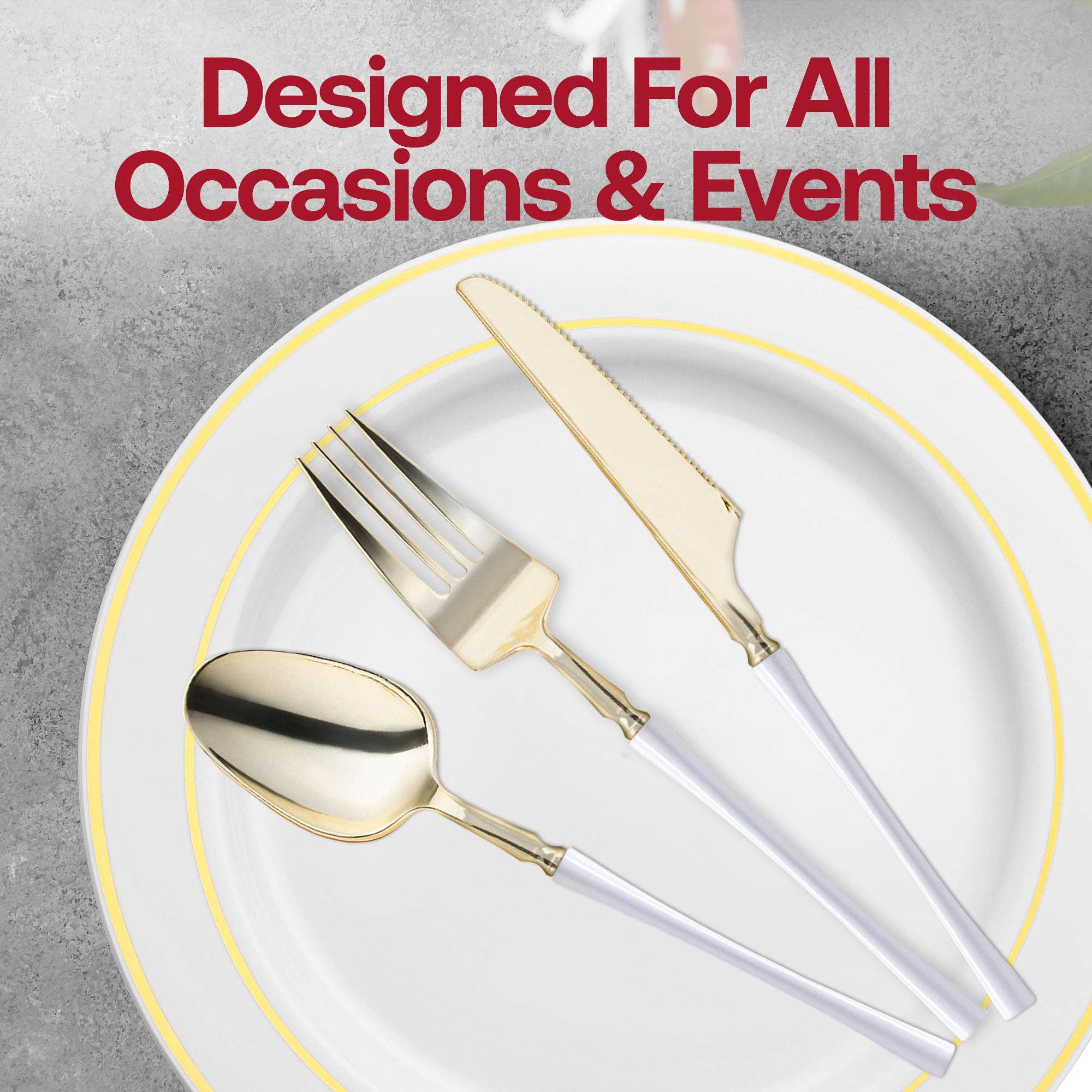 Gold w/ White Handle Moderno Plastic Cutlery Set - 20 Guests