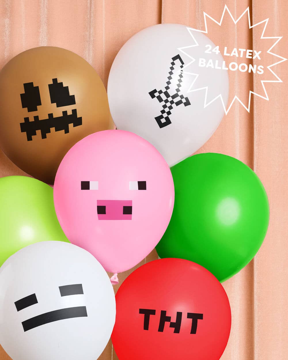 Pixel Minecraft Game Balloon Pack - 25 latex balloons, kids