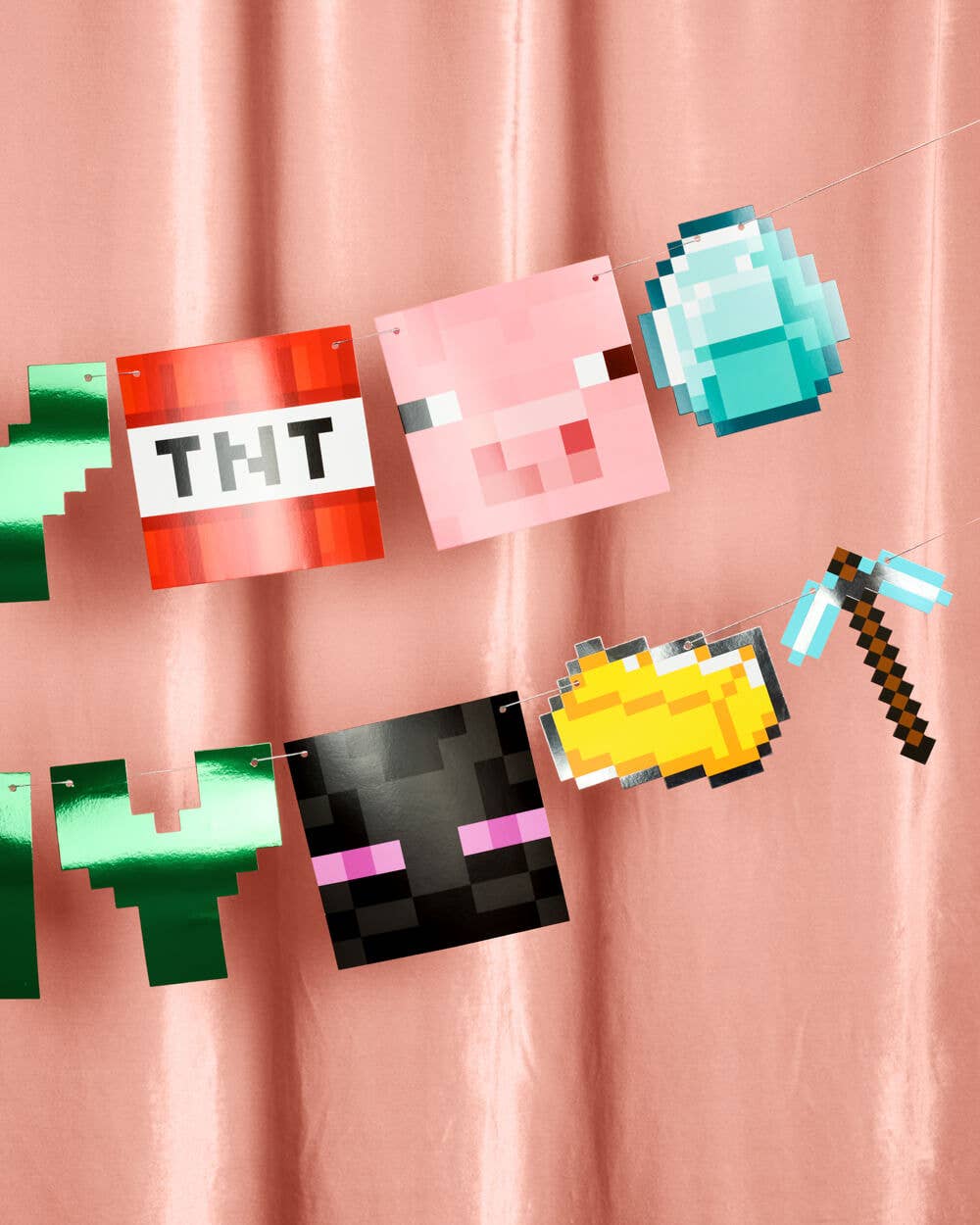 Pixel Minecraft Birthday 6" Banner - green, kids party