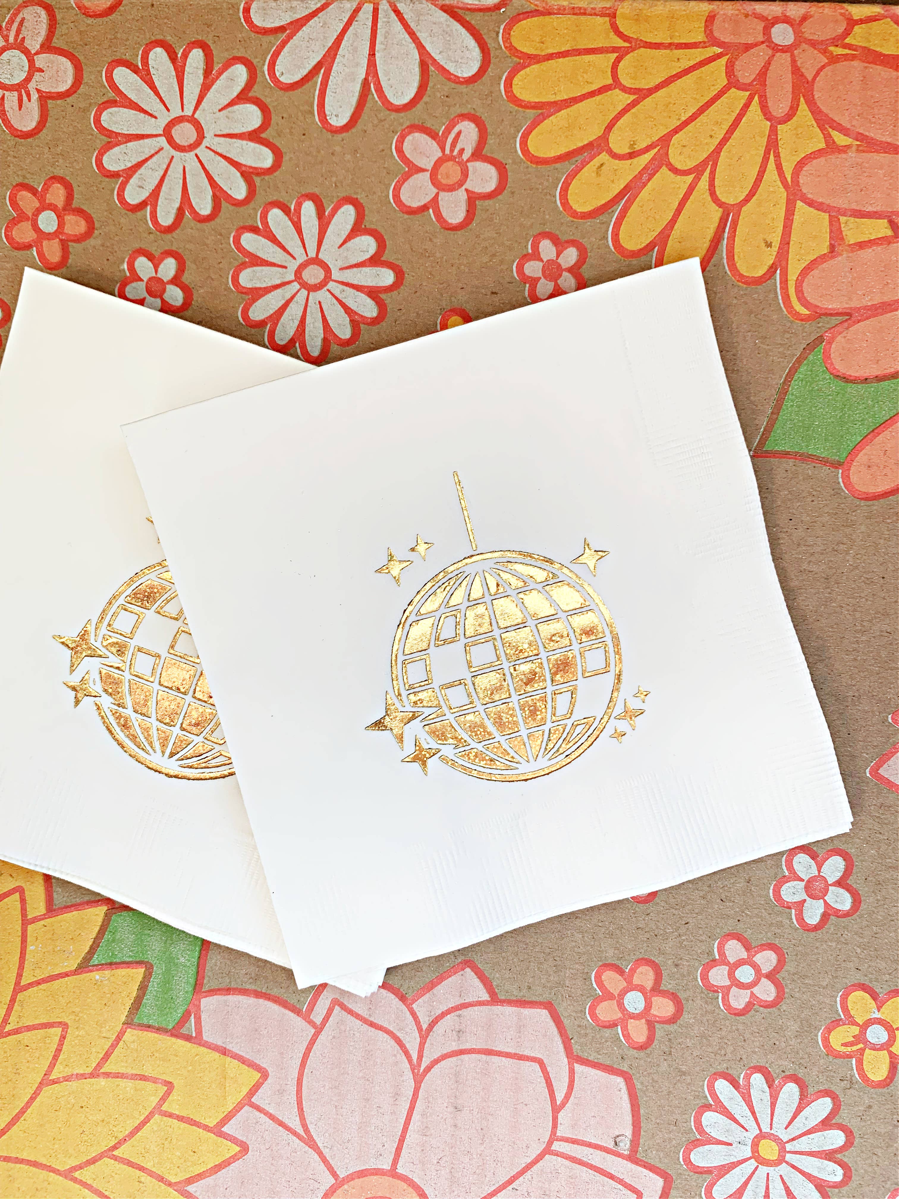 White and Gold Sparkle Disco Ball Cocktail Napkins