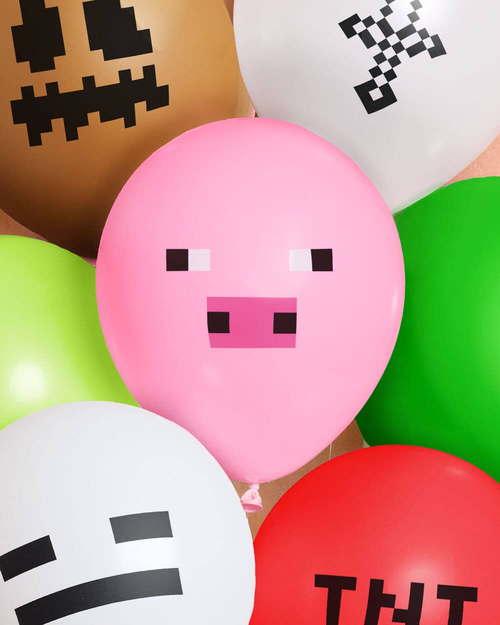 Pixel Minecraft Game Balloon Pack - 25 latex balloons, kids