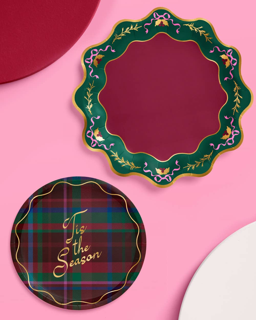 Tis the Season Plate Set - 32 paper plates, 2 sizes Christmas Xmas Holiday Tablescape